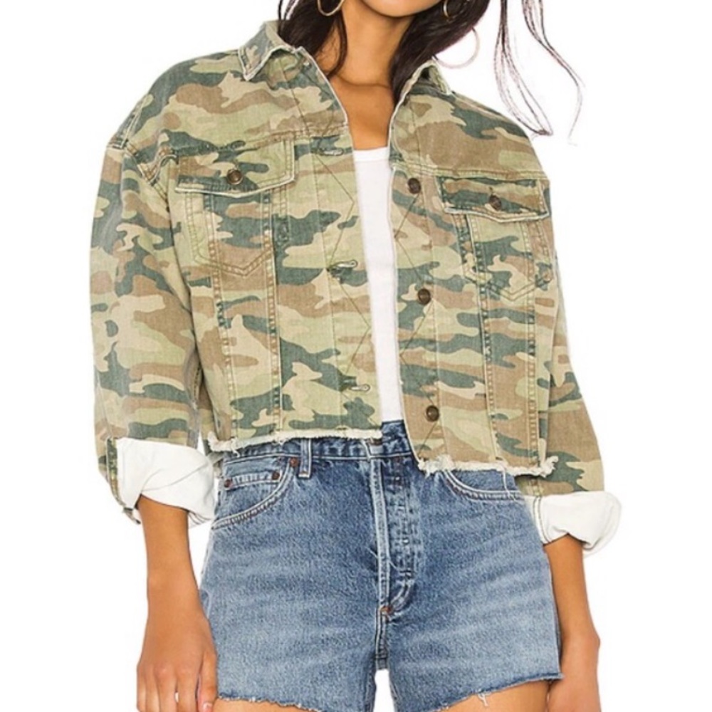 Short distressed camo jacket